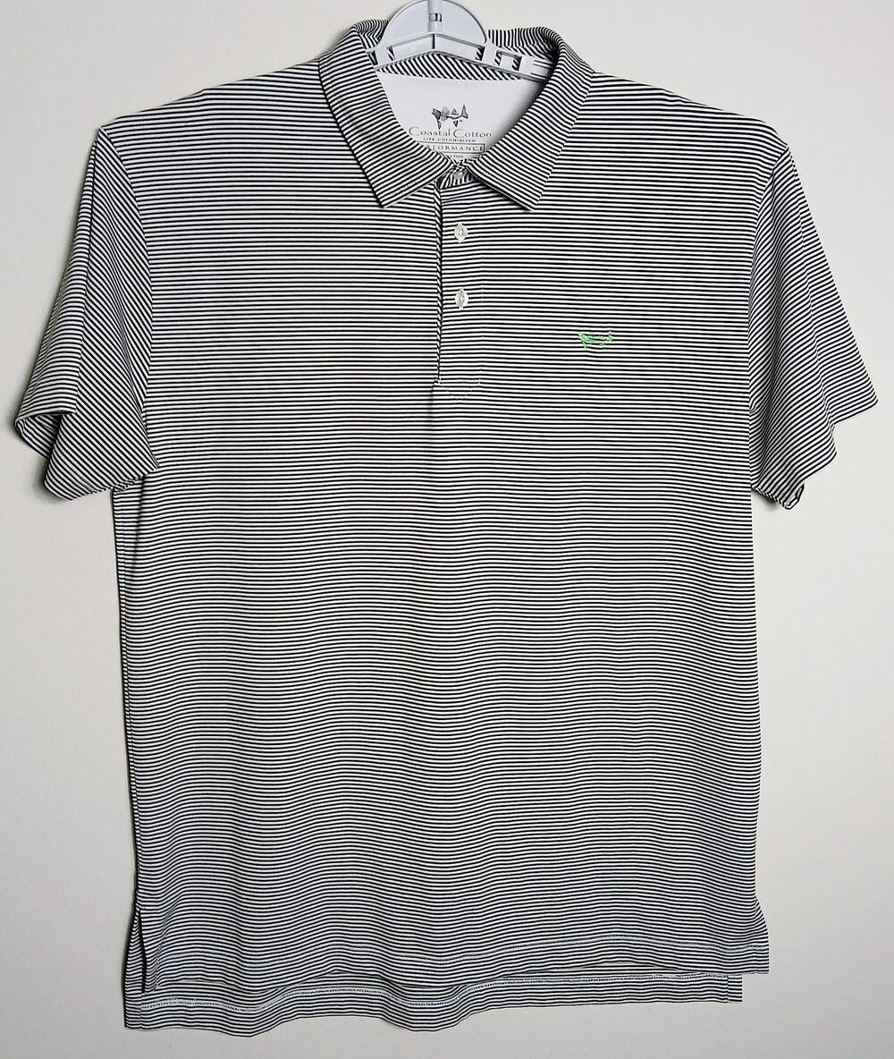 Coastal Cotton Performance Polo Shirt Mens Large L Striped Short Sleeve Golf